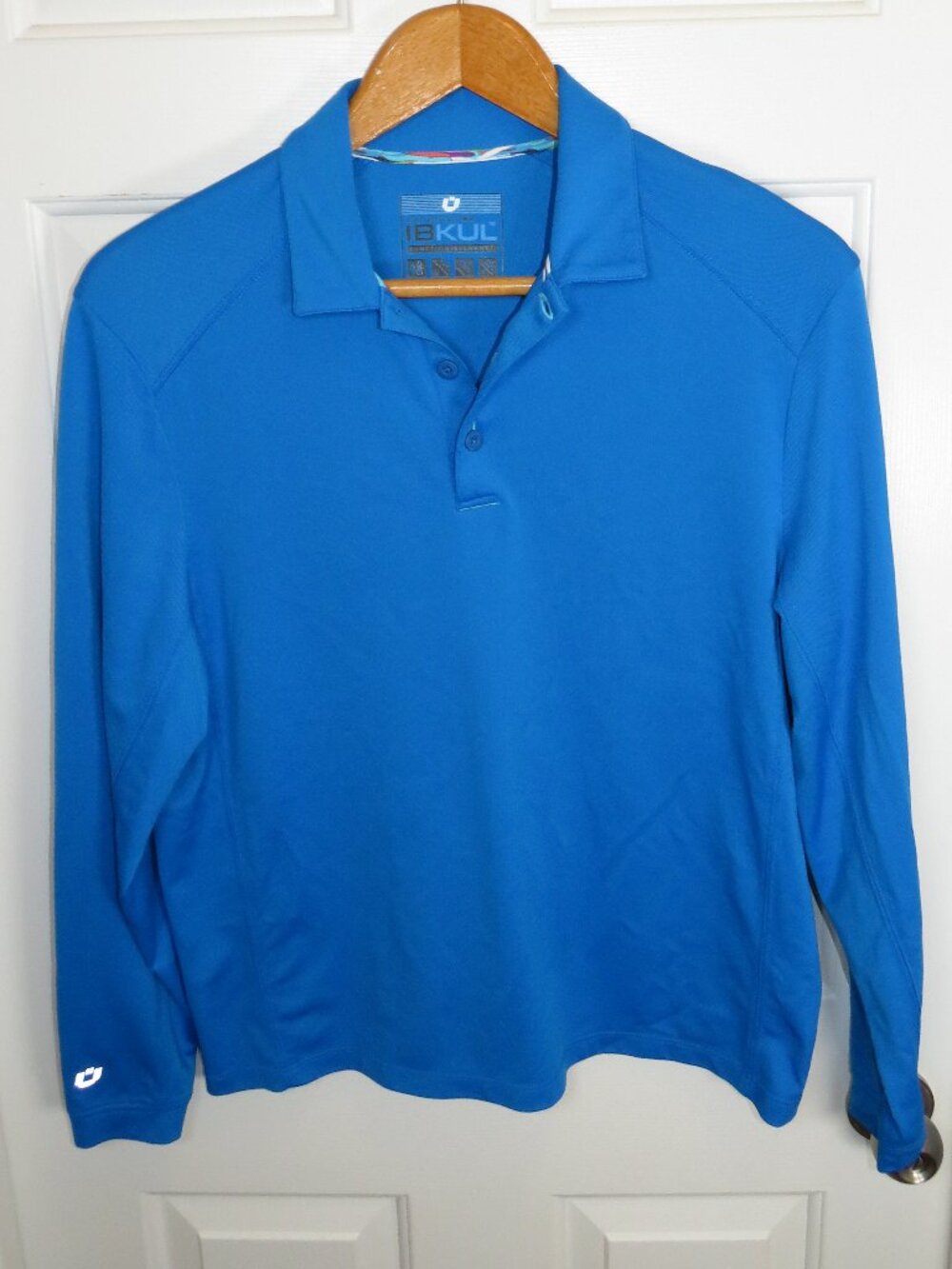 IBKUL Shirt Men’s Performance Long Sleeve Polo Icefil Stretch Blue Small